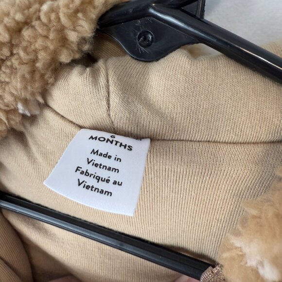 NWT Nordstrom 6M Tan Stock Doe Spots Sherpa Footless Onesie Hood Foldable Cuffs - Picture 7 of 8